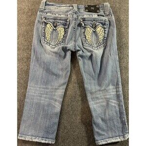 Miss Me bling wings festival western Womens Sz 31x20 Shorts Capri Jean 2 Buttons